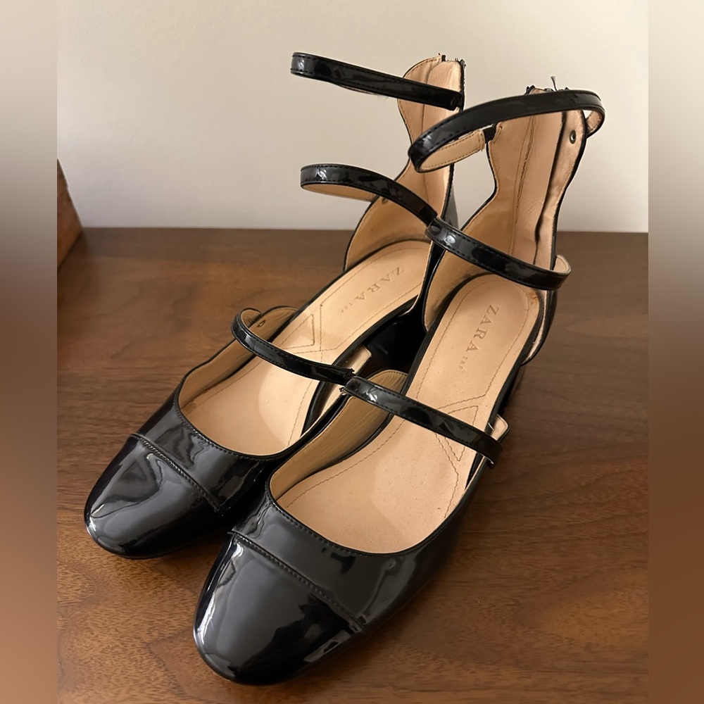 Zara Black Patent Leather Mary Jane Heels
